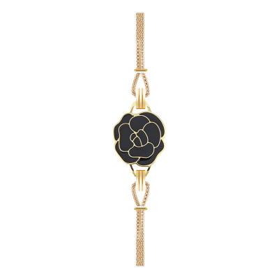 Gold-Tone Steel & Black Enamel Gardenia Bracelet, 14 cm to 19 cm - Sila Paris