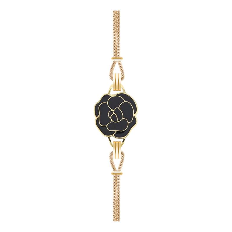 Gold-Tone Steel & Black Enamel Gardenia Bracelet, 14 cm to 19 cm - Sila Paris