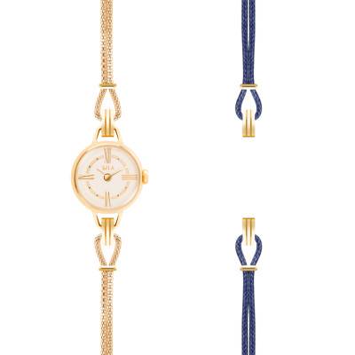 Montre à Bracelet Interchangeable Coloris Or Jaune & Cordon Bleu de Minuit - Sila Paris