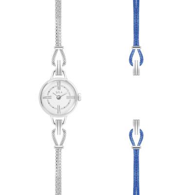 Steel & Blue Denim Cord Interchangeable Strap Watch - Sila Paris