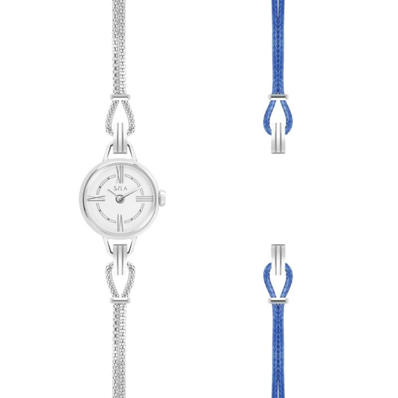 Steel & Blue Denim Cord Interchangeable Strap Watch - Sila Paris