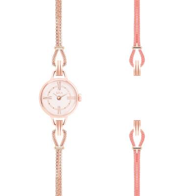 Rose Gold Tone & Pink Powder Cord Interchangeable Strap Watch - Sila Paris