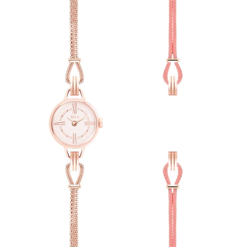 Rose Gold Tone & Pink Powder Cord Interchangeable Strap Watch - Sila Paris