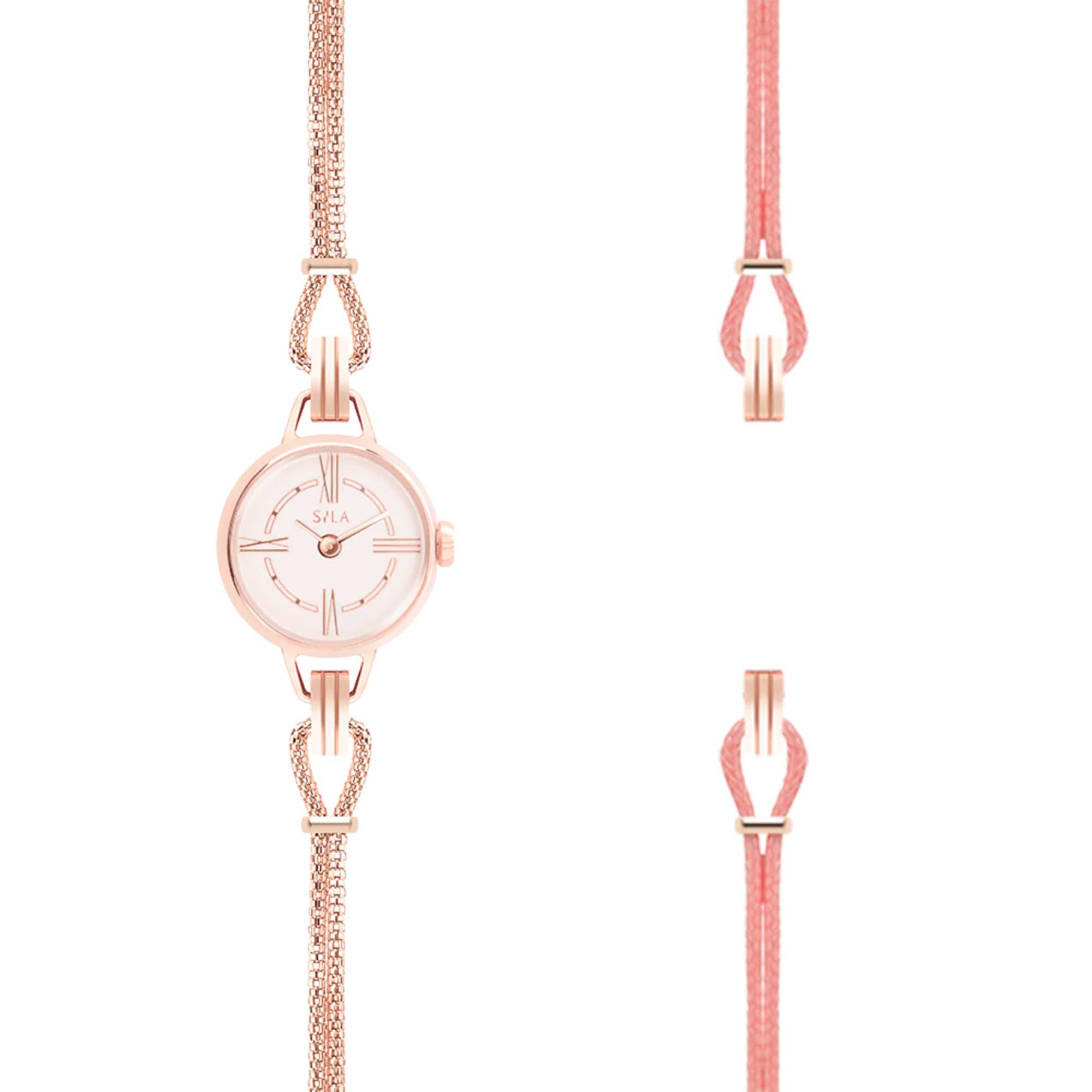 Montre Coloris Or Rose Cordon Rose Poudré Sila Paris Ocarat