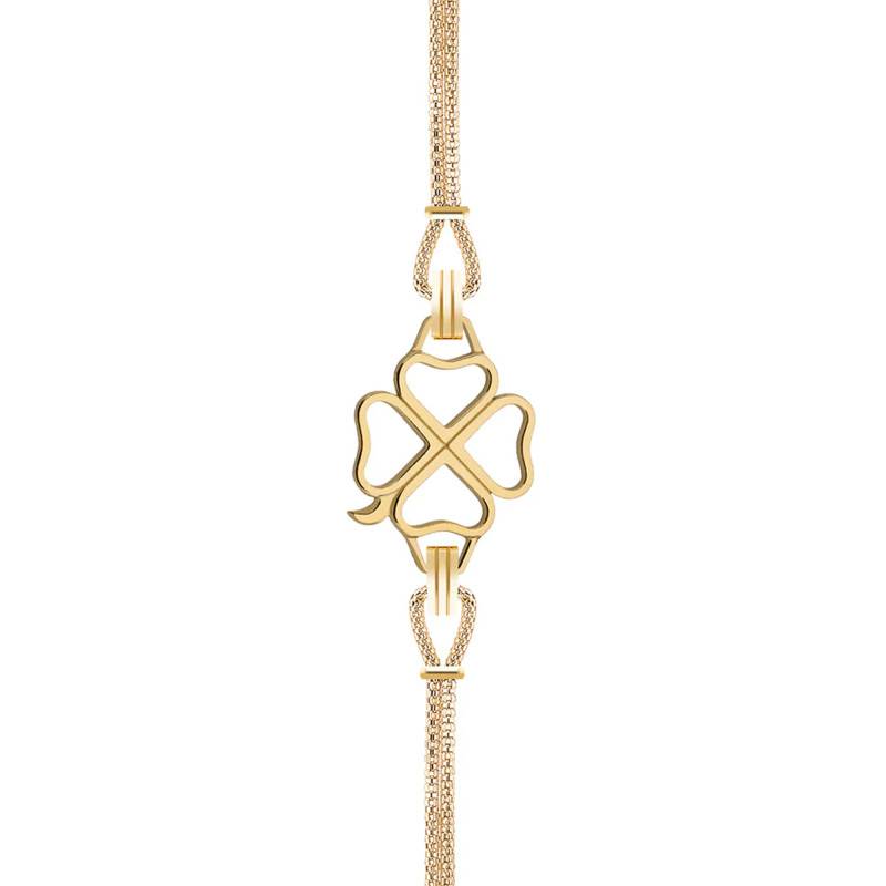 Gold Steel Clover Bracelet with Interchangeable Cords, Length 14 cm to 19 cm - Sila Paris