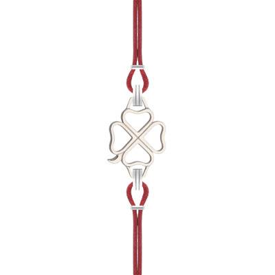 Ruby Cord Interchangeable Four-Leaf Clover Steel Bracelet, 14 cm to 19 cm - Sila Paris