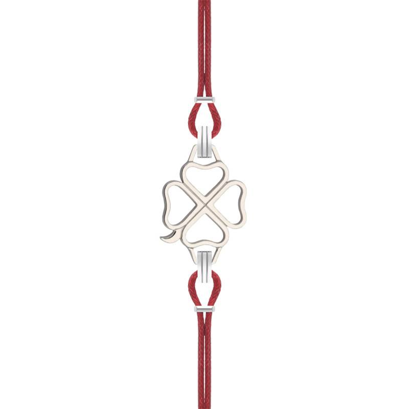 Ruby Cord Interchangeable Four-Leaf Clover Steel Bracelet, 14 cm to 19 cm - Sila Paris