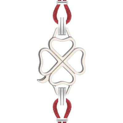 Ruby Cord Interchangeable Four-Leaf Clover Steel Bracelet, 14 cm to 19 cm - Sila Paris