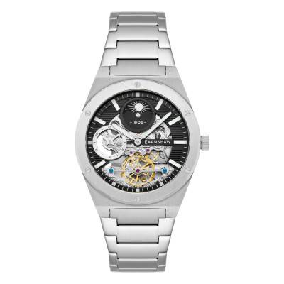 Drake Dual Time Automatic Silver Black Watch ES-8291-11 - Thomas Earnshaw