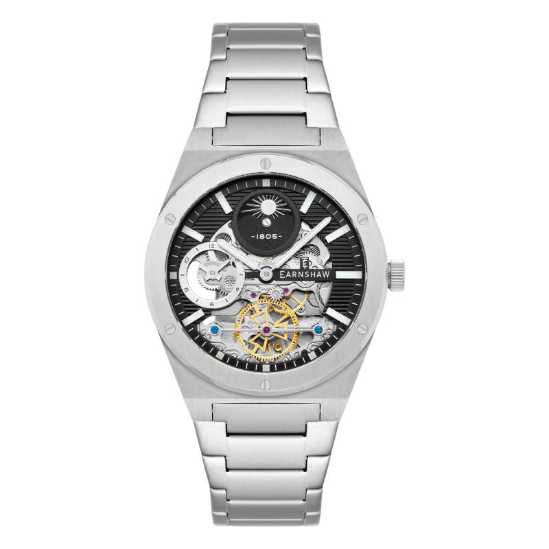 Drake Dual Time Automatic Silver Black Watch ES-8291-11 - Thomas Earnshaw