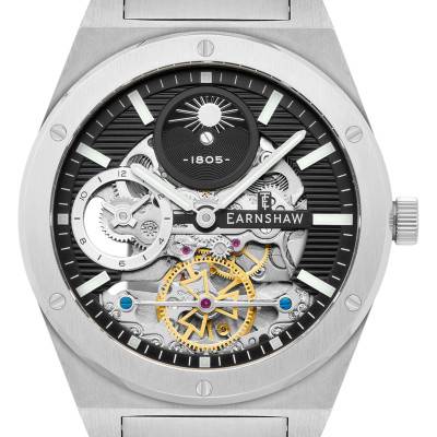 Drake Dual Time Automatic Silver Black Watch ES-8291-11 - Thomas Earnshaw