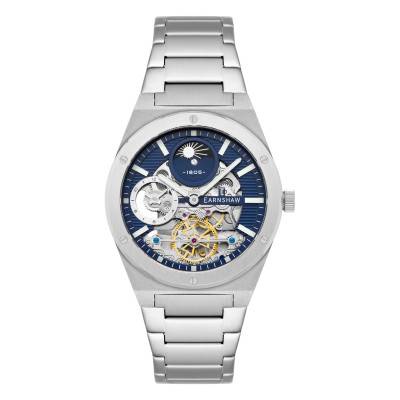 Drake Dual Time Automatic Silver Blue Watch ES-8291-22 - Thomas Earnshaw