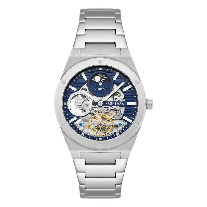 Drake Dual Time Automatic Silver Blue Watch ES-8291-22 - Thomas Earnshaw