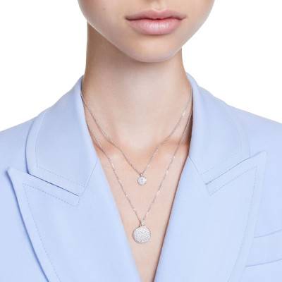 Meteora Double Cable Chain Rhodium-Plated Metal & White Crystal Necklace, Length 38 cm to 45 cm - 5684244 - Swarovski