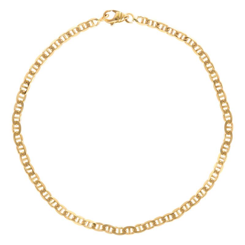 Solid Flat 750 Yellow Gold Mariner Chain Bracelet, 23 cm, Width 1.50 mm to 6 mm - Manillon
