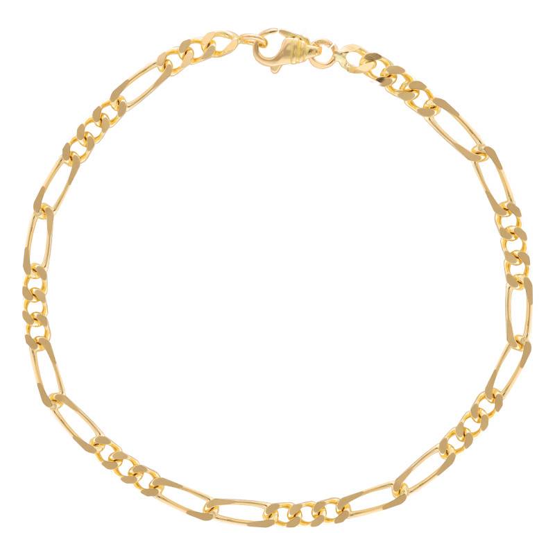 Triple Alternating 750 Yellow Gold Oval Link Chain Bracelet, 18 cm Length, Width from 1.40 mm to 6 mm - Manillon