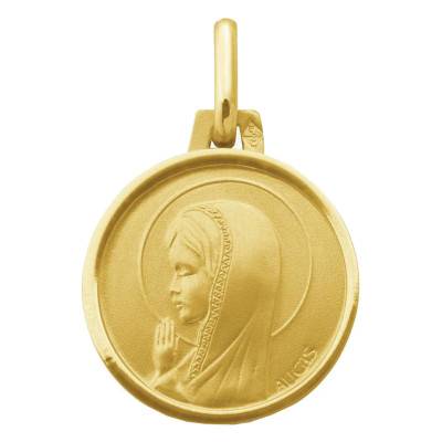 Médaille Vierge Marie de Profil en Prière, Or Jaune 750, Diamètre 14 mm - Augis