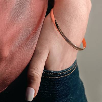 Rose Gold 750/1000 Solid Flat Half-Bangle Bracelet, 67 mm Diameter, Width 3 mm to 8 mm - Emanessence