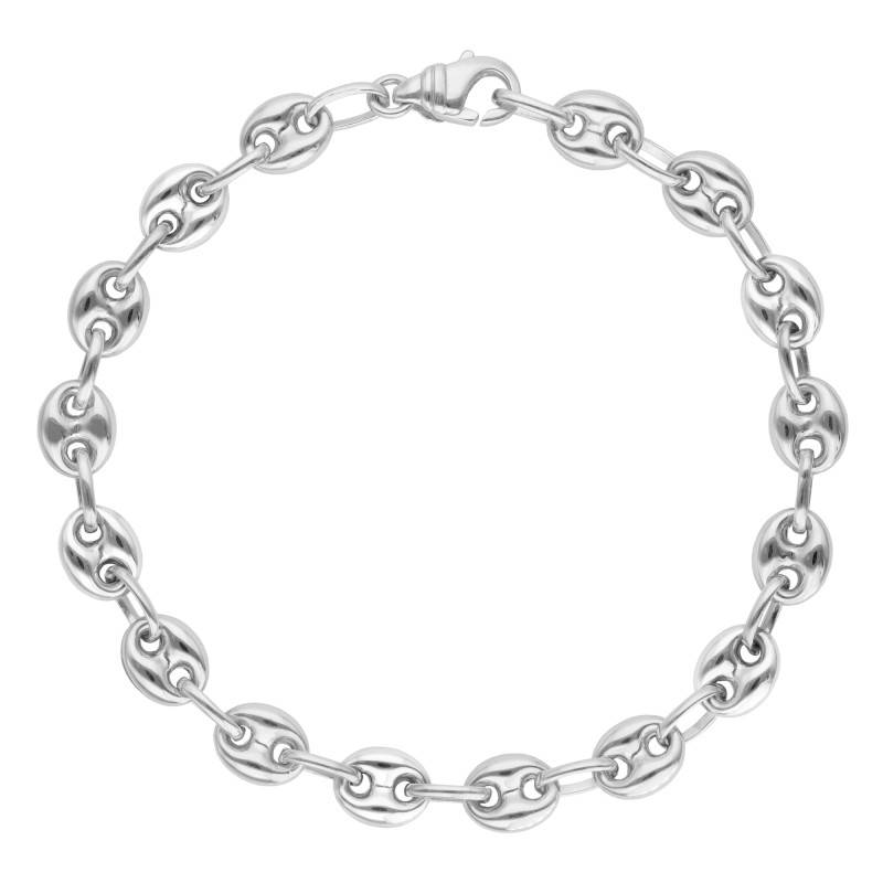 Solid 750/1000 White Gold Coffee Bean Chain Bracelet, 16 cm Length, 3.20 mm Width - Manillon