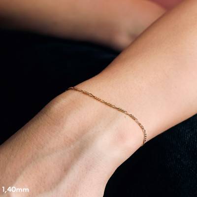 18K Yellow Gold Triple Alternate Oval Link Chain Bracelet, 20 cm, Width 1.40 mm to 6 mm - Manillon