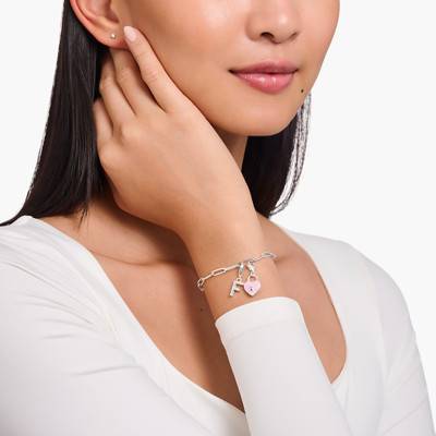 925 Silver Pink Heart Lock Charm Pendant with White Zirconium Oxide - 2071-691-9 - Thomas Sabo