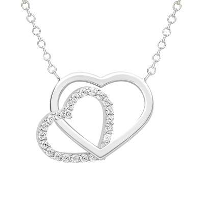 Collier Pendentif Cœur Or Blanc 375 & Oxydes, Longueur 43 cm AJustable - Emanessence