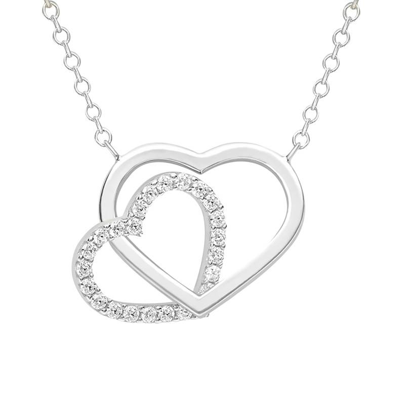 White 375/1000 Gold & Zirconium Oxide Heart Pendant Necklace, Adjustable 43 cm Length - Emanessence