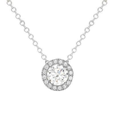 White 375/1000 Gold & Zirconium Oxide Round Necklace, Adjustable 41 cm Length - Emanessence