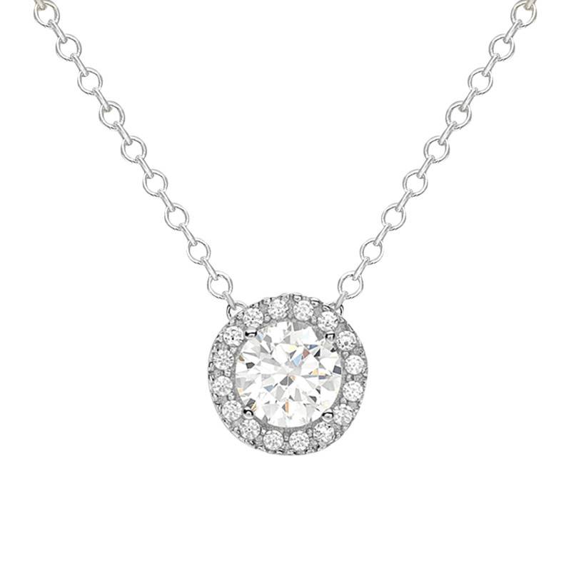 White 375/1000 Gold & Zirconium Oxide Round Necklace, Adjustable 41 cm Length - Emanessence