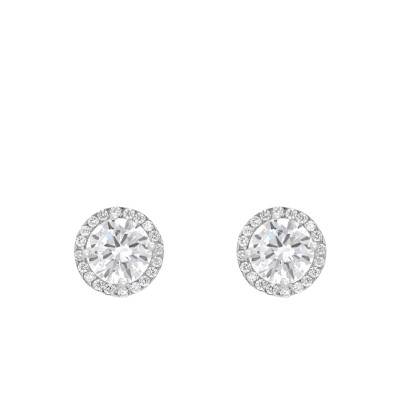 Boucles d'Oreilles Puces en Or Blanc 375 & Oxydes de Zirconium - Emanessence