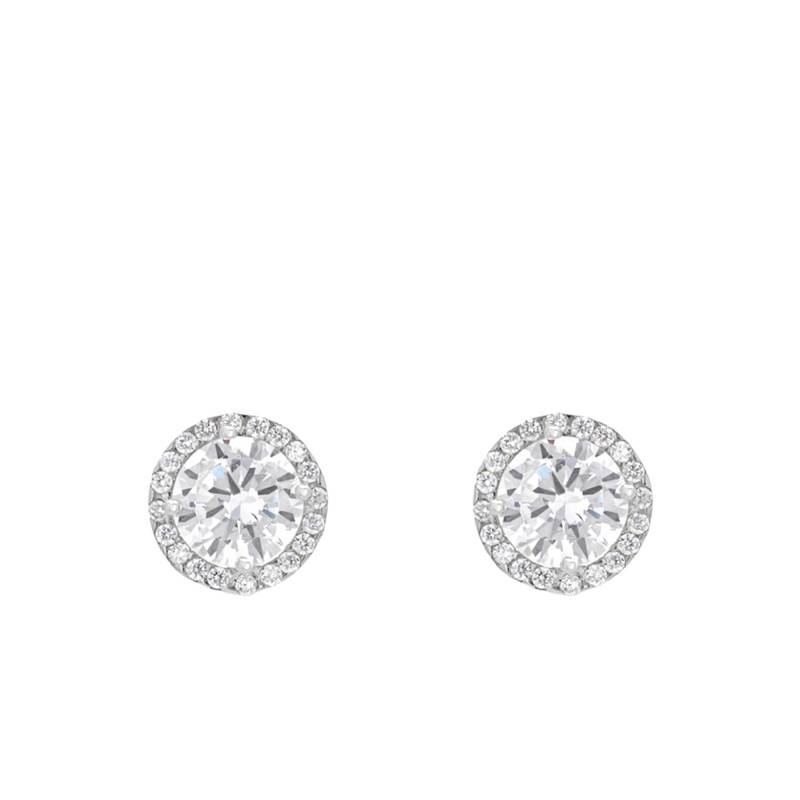 Boucles d'Oreilles Puces en Or Blanc 375 & Oxydes de Zirconium - Emanessence