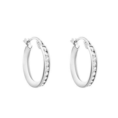 White Gold Hoop Earrings with Stones - Emanessence