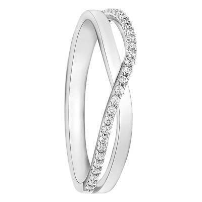 Bague Croisée Or Blanc 375, Pierres Oxyde de Zirconium - Emanessence