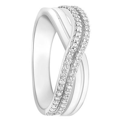White 375/1000 Gold Double Crossover Ring with Zirconium Oxide Stones - Emanessence