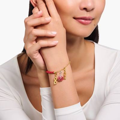 Yellow Gold-Plated & Coral-Colored Beads Charmista Bracelet, Adjustable Length, Width 4 mm - A2130-427-10 - Thomas Sabo
