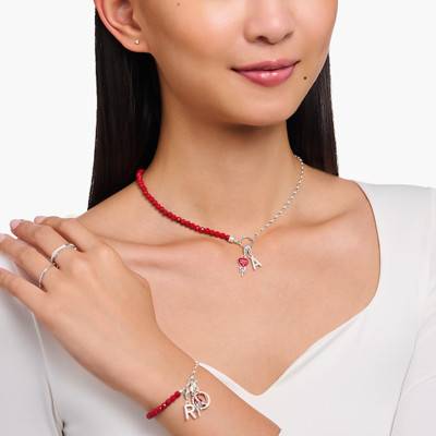 925 Silver & Coral Stones Charmista Coin Necklace, Length 40 cm to 45 cm - KE2190-007-10 - Thomas Sabo