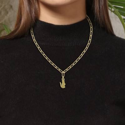 Gold-Tone Steel Crocodile Necklace, Adjustable Length 45 cm - 2040362 - Lacoste