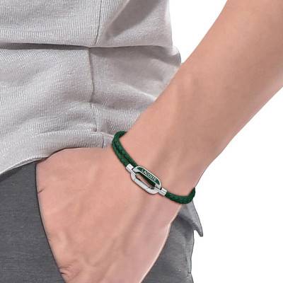 Starboard Stainless Steel & Green Leather Bracelet, Length 19 cm - 2040111 - Lacoste