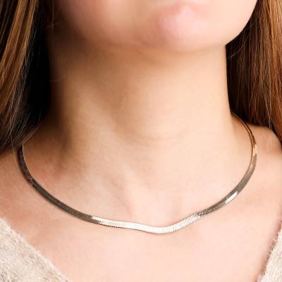 Collier Chaîne Maille Miroir en Plaqué Or Jaune, Longueur 45 cm - Naïades