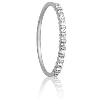 Alliance Ruban Allégée en Or Blanc 750 & Demi-Barette de Diamants 0,12 ct, Largeur 1 mm - Amore