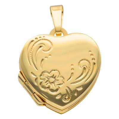 375/1000 Yellow Gold Floral Heart Photo Locket - Vandona