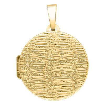 375 Yellow Gold Striped Round Photo Locket - Vandona