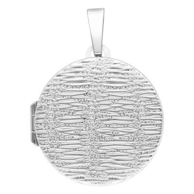 925 Silver Round Striated Photo Locket - Vandona