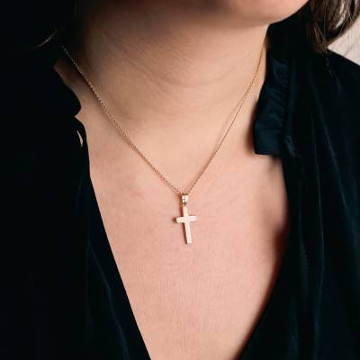 375 Yellow Gold Solid Cross Pendant - Vandona