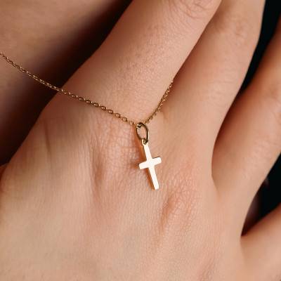 375 Yellow Gold Satin Cross Pendant - Vandona
