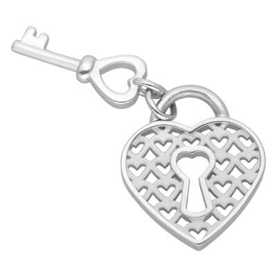 Pendentif Coeur Ajouré & Clé en Argent 925 Rhodié - Vandona