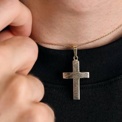 375 Yellow Gold Hollow Grooved Cross Pendant - Vandona