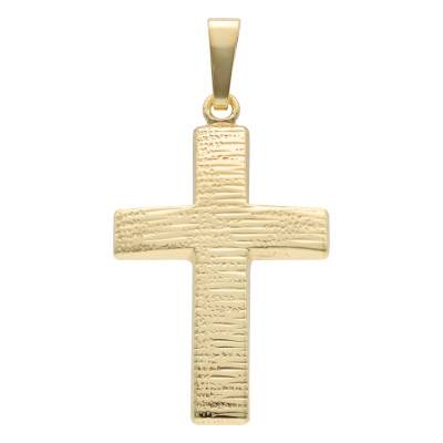 375 Yellow Gold Hollow Grooved Cross Pendant - Vandona