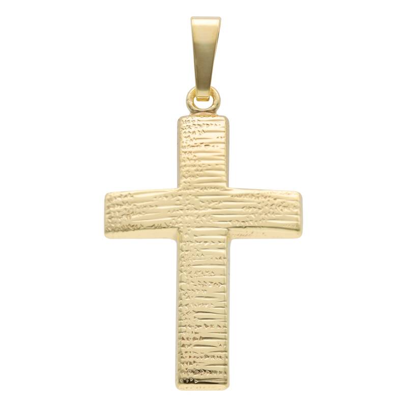 375 Yellow Gold Hollow Grooved Cross Pendant - Vandona