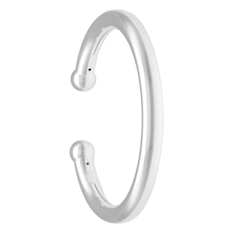 925 Silver Open Ball-End Bangle, Diameters 6.20 cm and 5.40 cm, Width 8 mm - Vandona